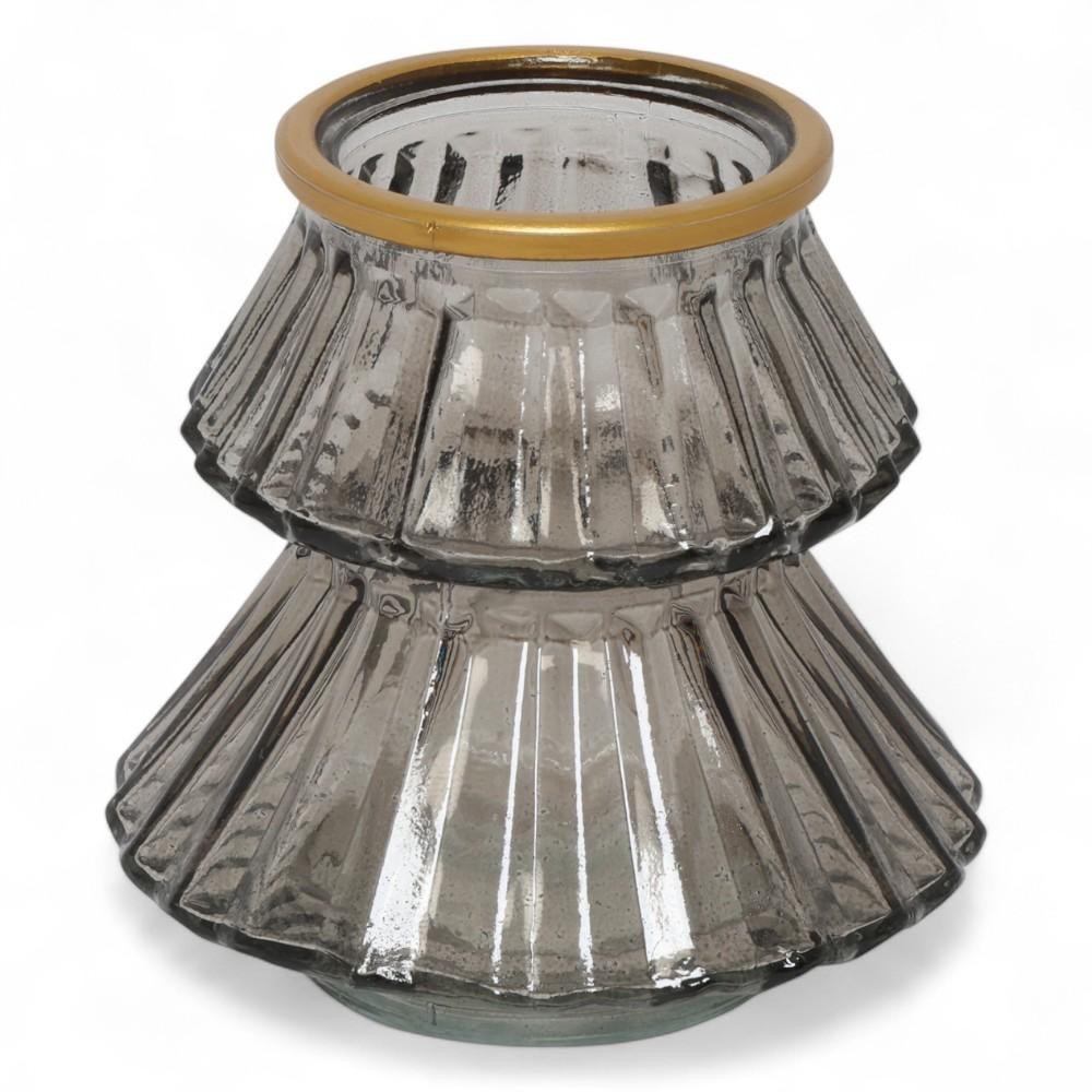 PORTACANDELA VETRO TELLINE GRIGIO H.11